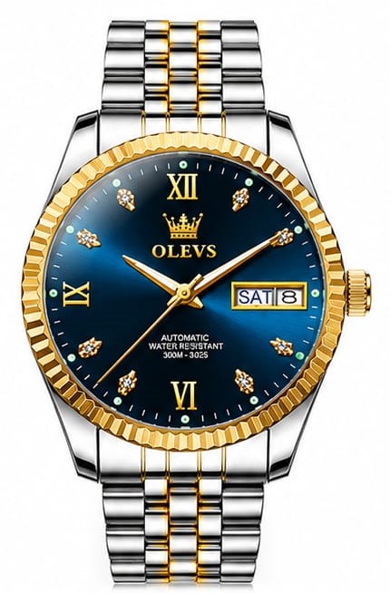 Blue Dial Luxury Watch With Stylish Gold And Stainless Steel Straps For Men