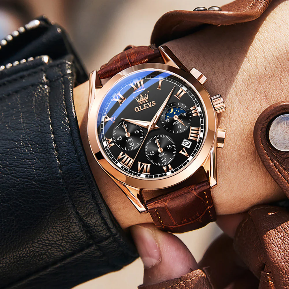 OLEVS 2871 Mens Watches Brown Black Chronograph Fashion Watch - Image 2