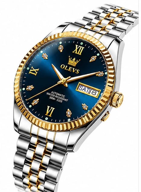 Blue Dial Luxury Watch With Stylish Gold And Stainless Steel Straps For Men - Image 2