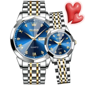 OLEVS 9931 Couple Watch Set His & Her Stainless Steel Luminous Waterproof Wrist Watches