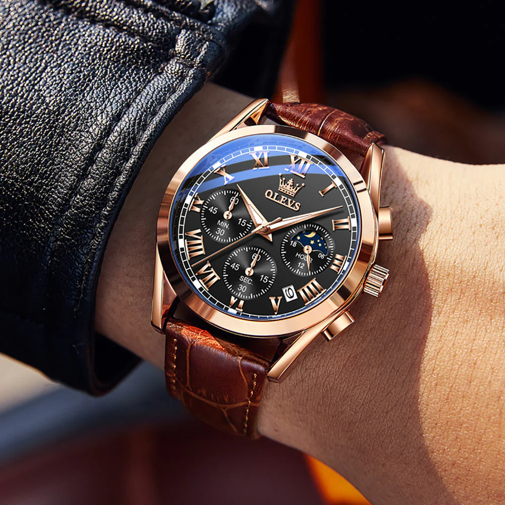 OLEVS 2871 Mens Watches Brown Black Chronograph Fashion Watch - Image 3