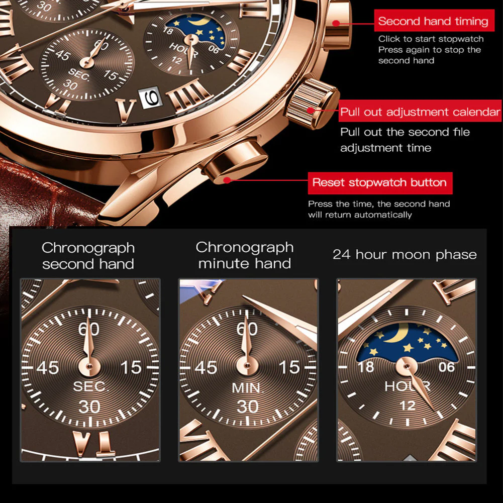 OLEVS 2871 Mens Watches Brown Black Chronograph Fashion Watch - Image 4