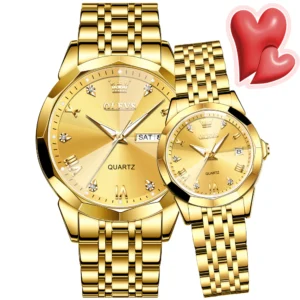 OLEVS 9931 Couple Watch Set His & Her Stainless Steel Waterproof Luminous Watches
