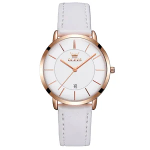 OLEVS 5869 Women Ultra Thin 6.5mm Leather Strap Quartz Waterproof Wrist Watch